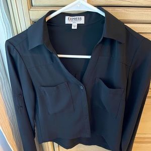 XXS express black cropped portfino button down shirt, like new